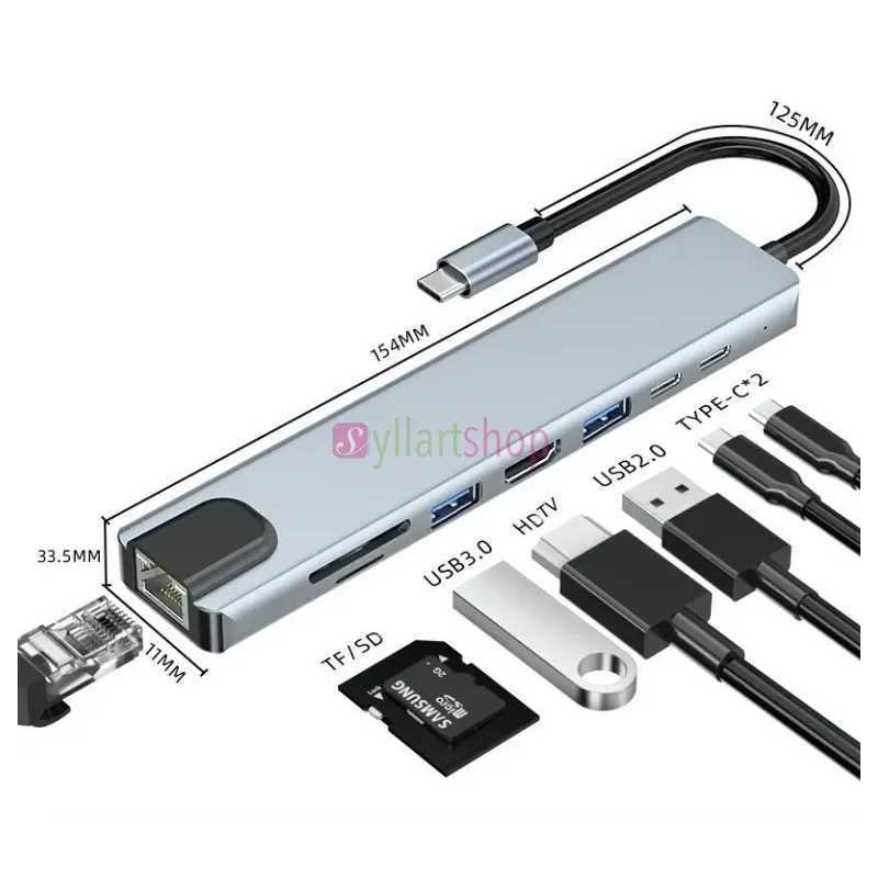 Adaptateur USB‑C 8 en 1 (HDTV)  Un adaptateur USB‑C 8-en-1 (hub) 