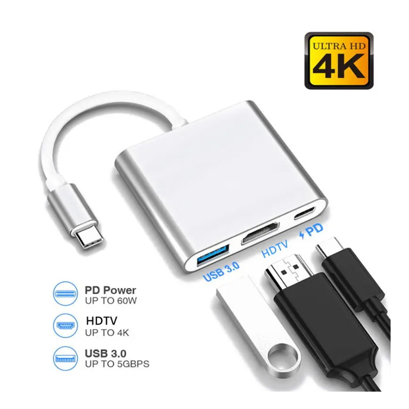 Adaptateur Type-C vers HDMI 3 en 1