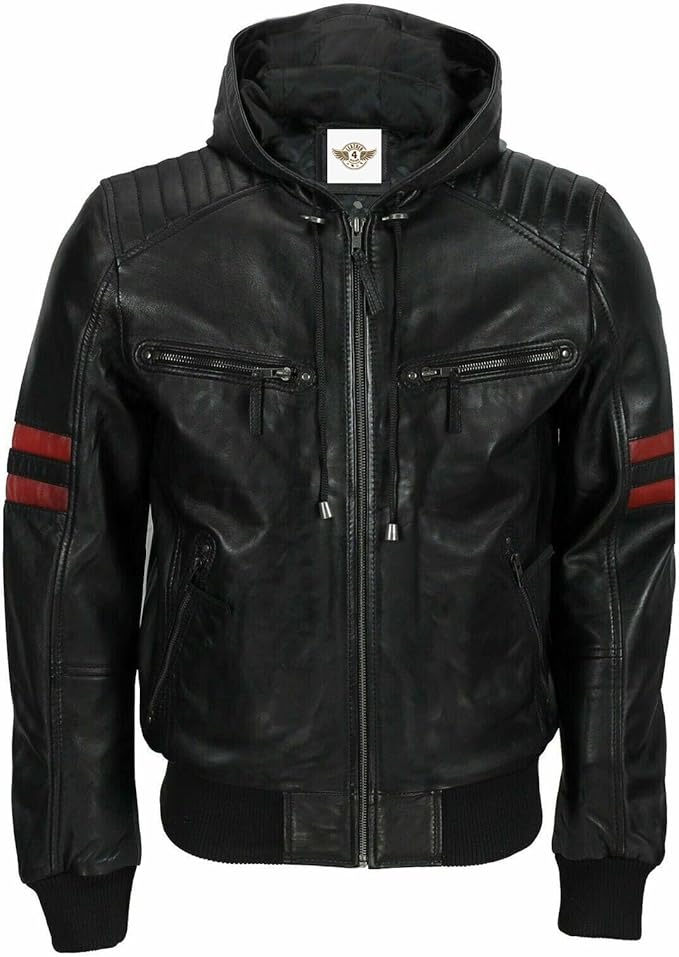 Leather Jacket with Red Stripes