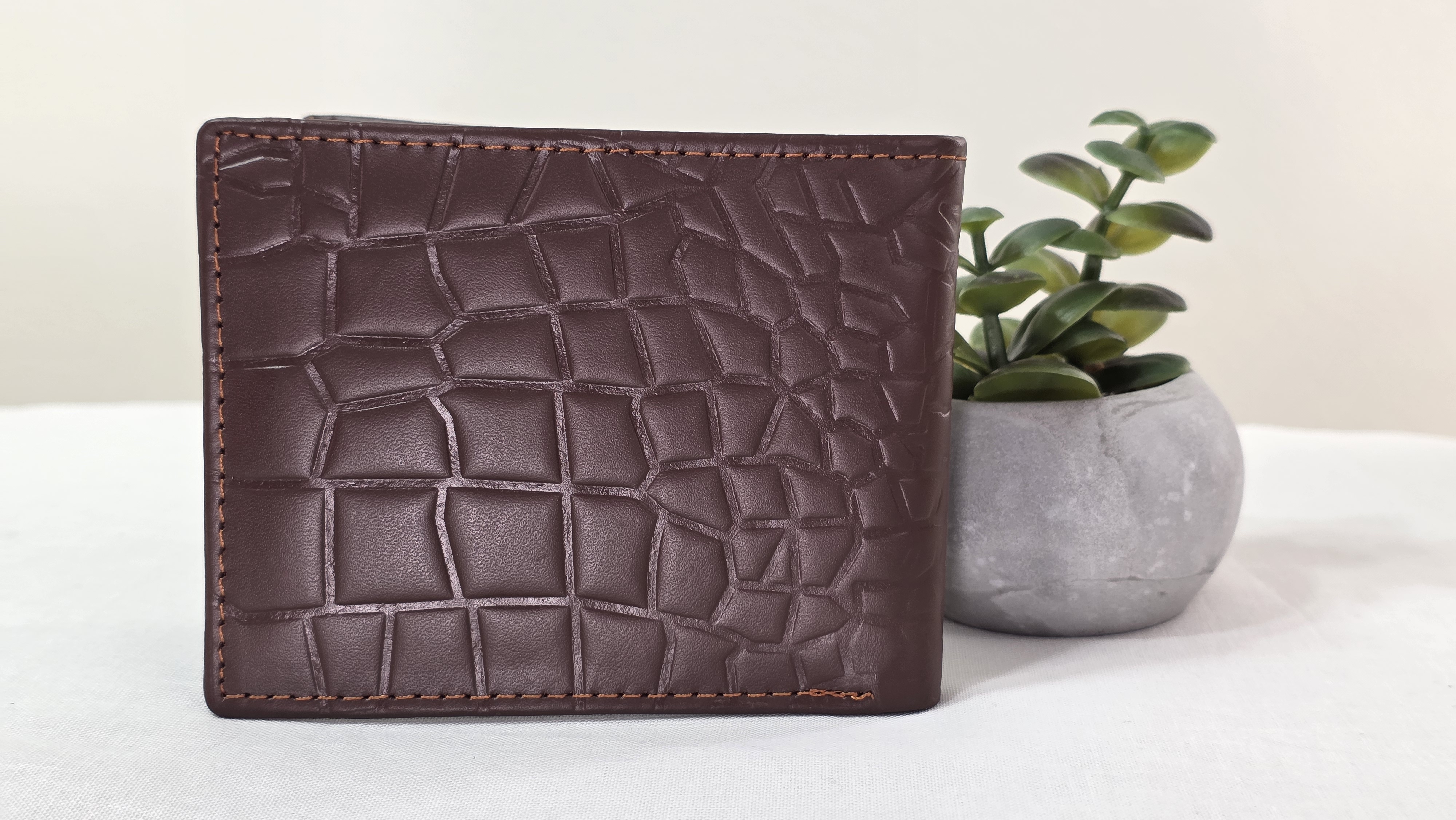 Croc-Textured Mahogany Brown