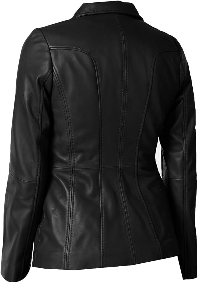 Fantam Designer Missy Black Leather Blazar Coat - KL25