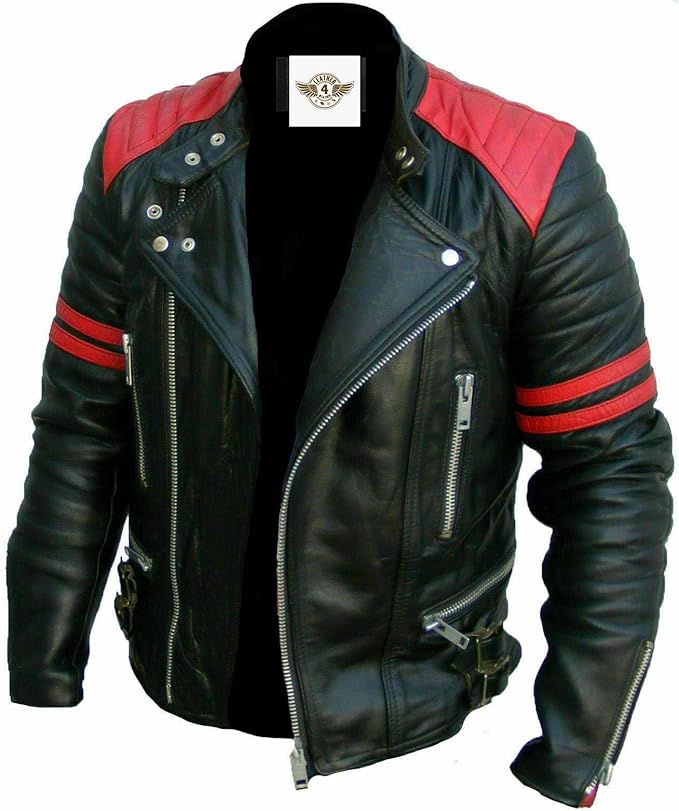 Quilted Leather Biker Jacket with Red Accents