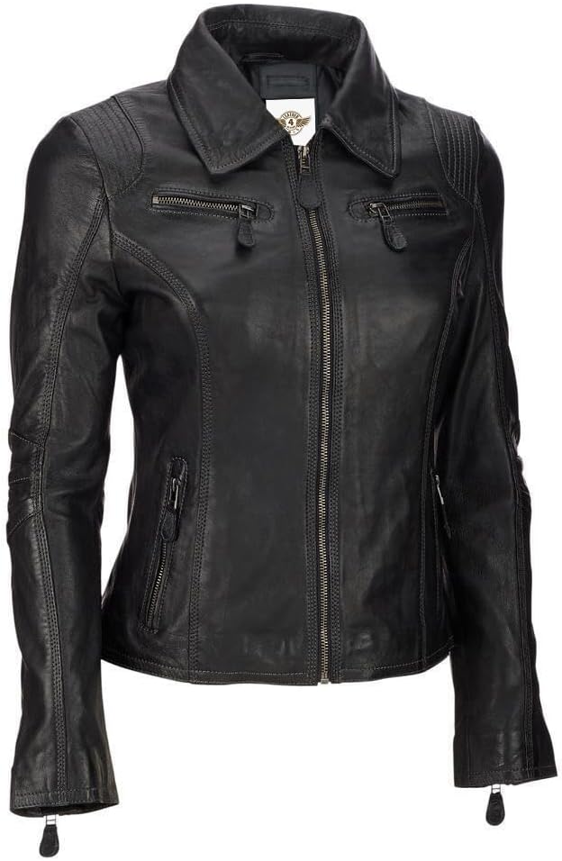 Leather Moto Jacket with Fur Collar - KL22