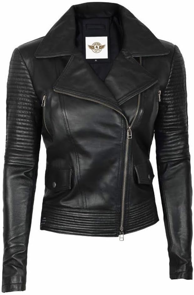 Asymmetrical Biker Quilted Leather Jacket - KL28