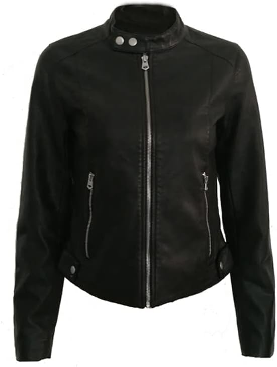 Stylish Solid Motorbike Leather Jacket - KL34