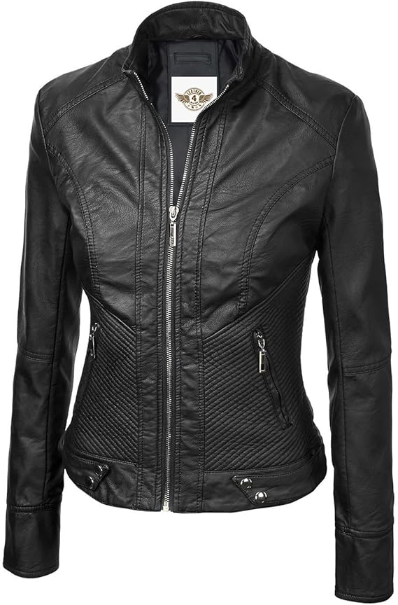 Black Leather Moto Jacket - KL12