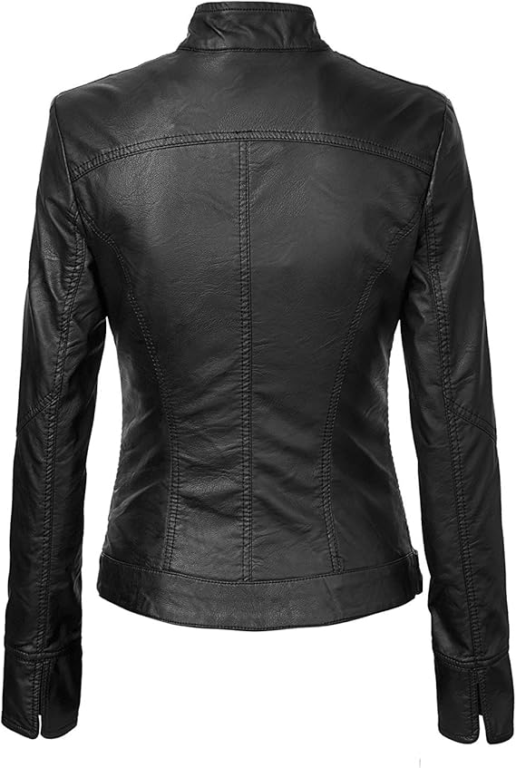 Black Leather Moto Jacket - KL12
