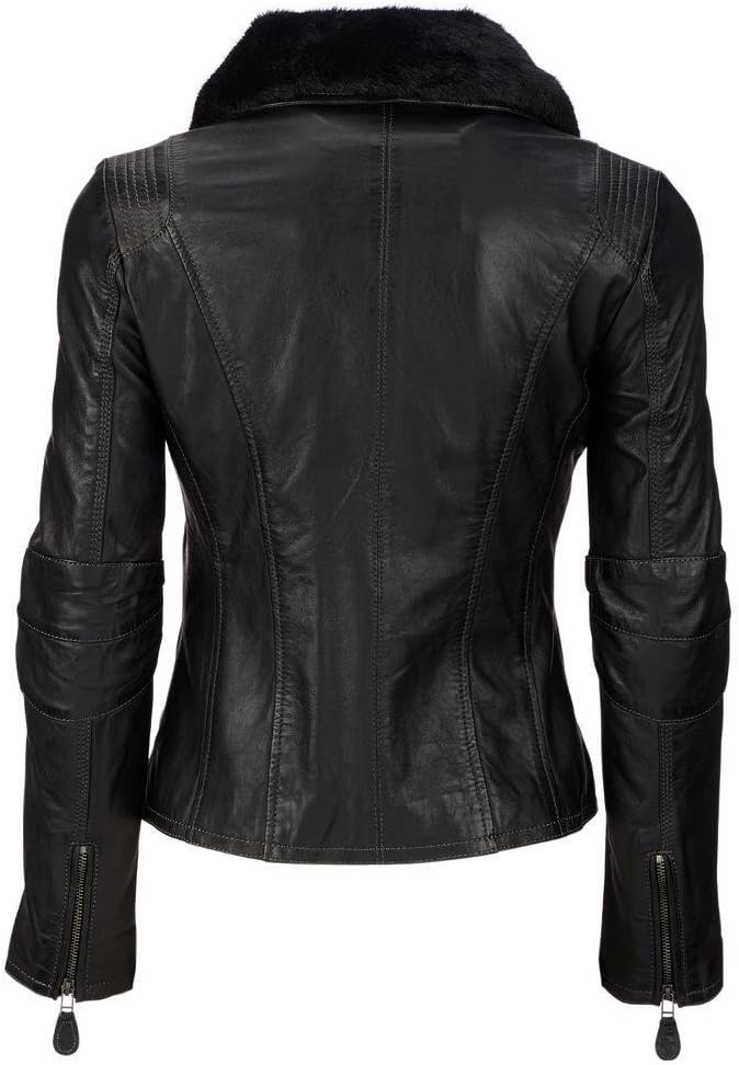 Leather Moto Jacket with Fur Collar - KL22