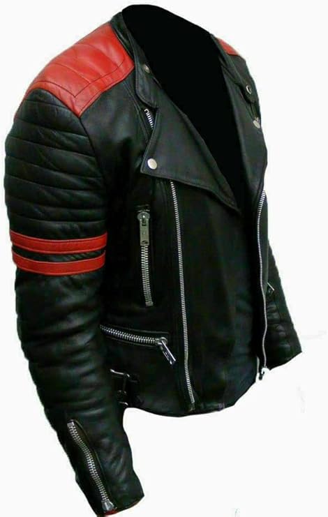 Quilted Leather Biker Jacket with Red Accents