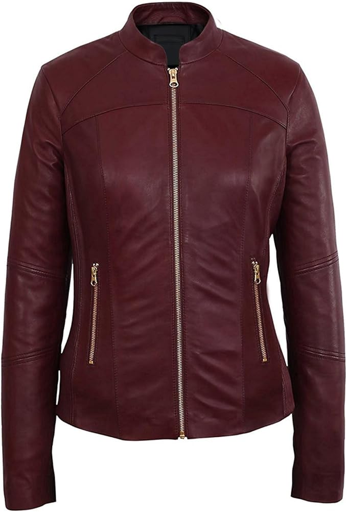 Burgundy Leather Moto Jacket