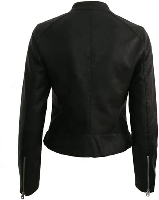 Stylish Solid Motorbike Leather Jacket - KL34