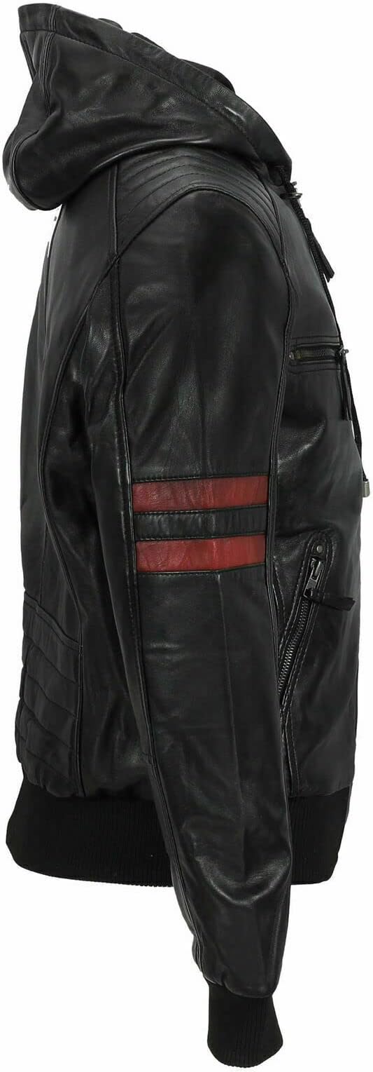 Leather Jacket with Red Stripes