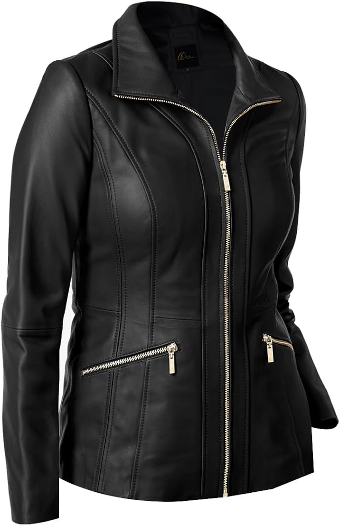 Fantam Designer Missy Black Leather Blazar Coat - KL25