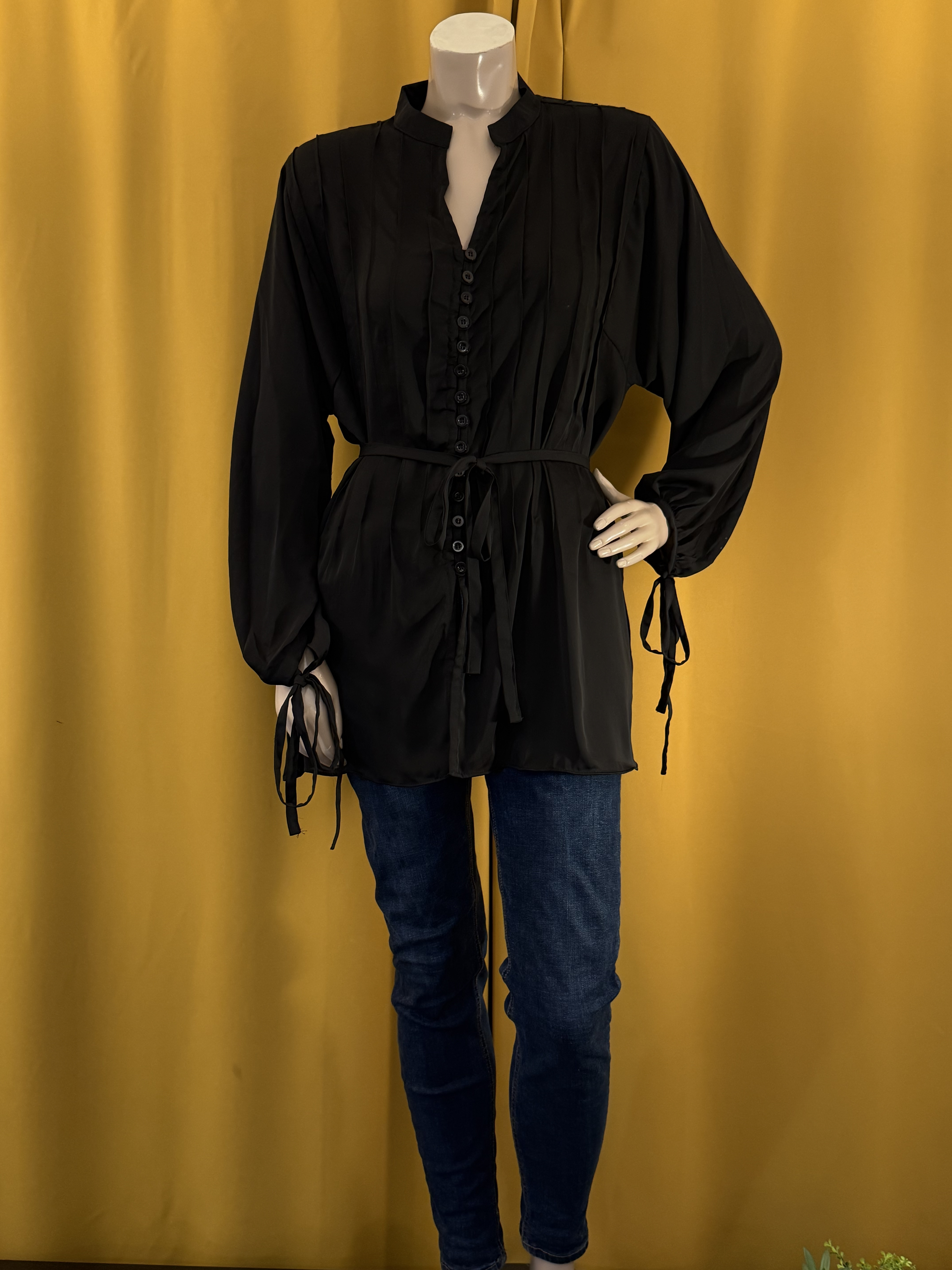 Noir Pleat Belted Shirt