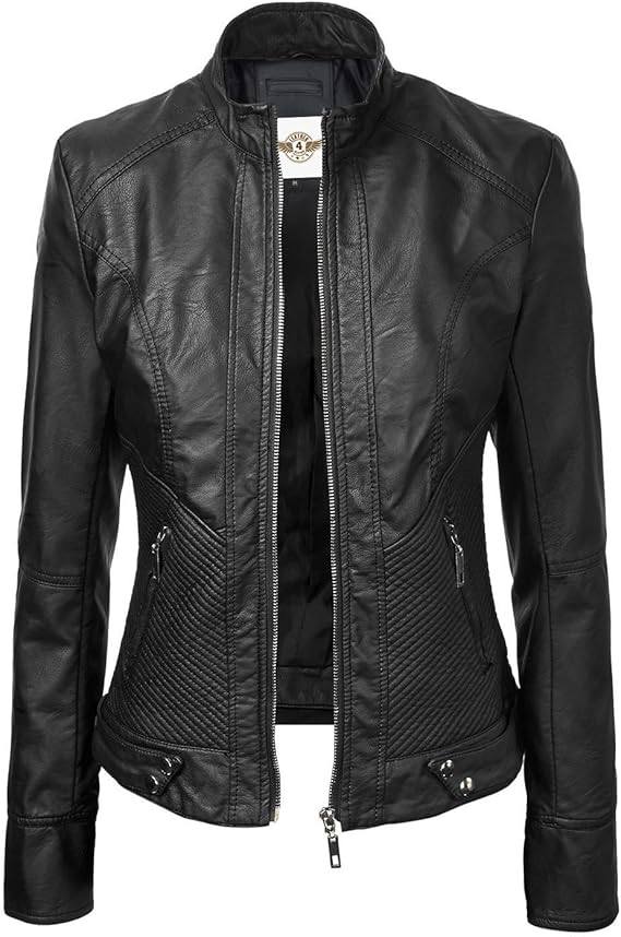 Black Leather Moto Jacket - KL12
