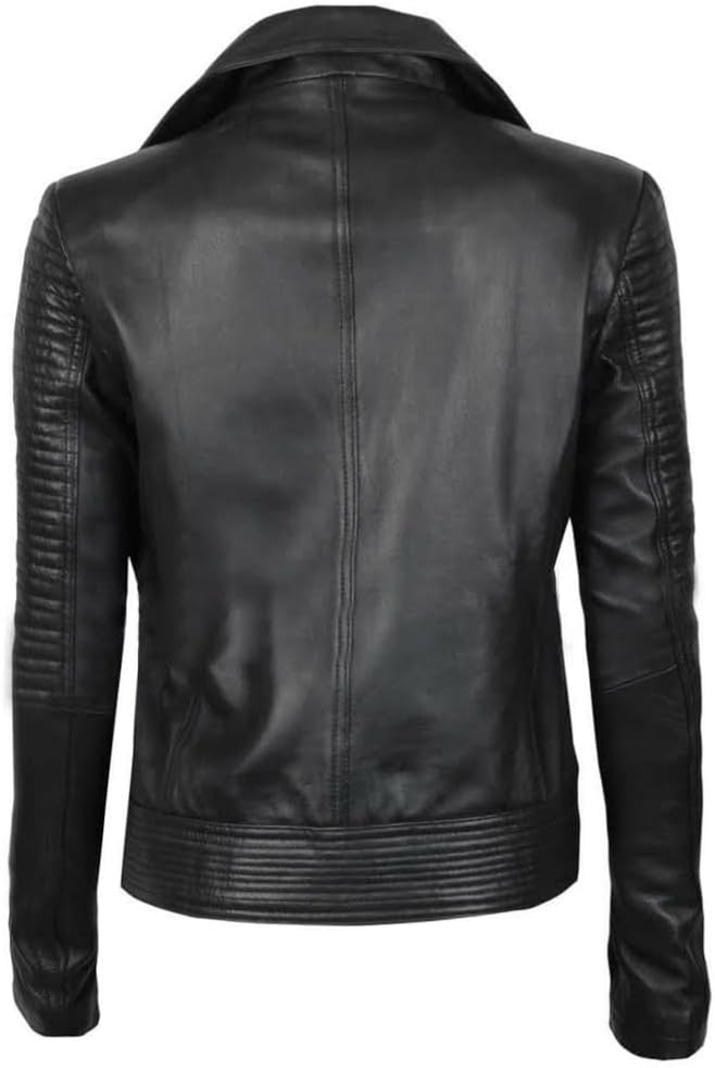 Asymmetrical Biker Quilted Leather Jacket - KL28