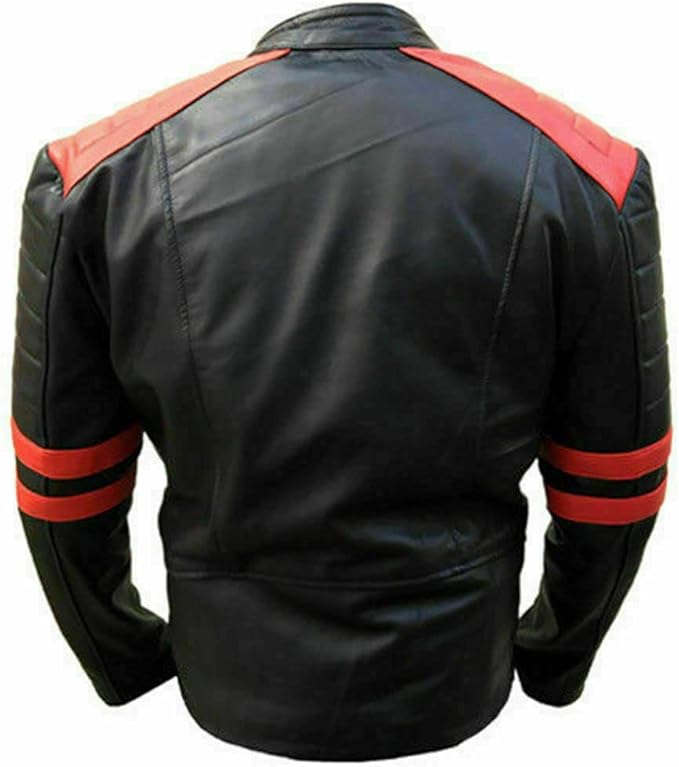 Quilted Leather Biker Jacket with Red Accents