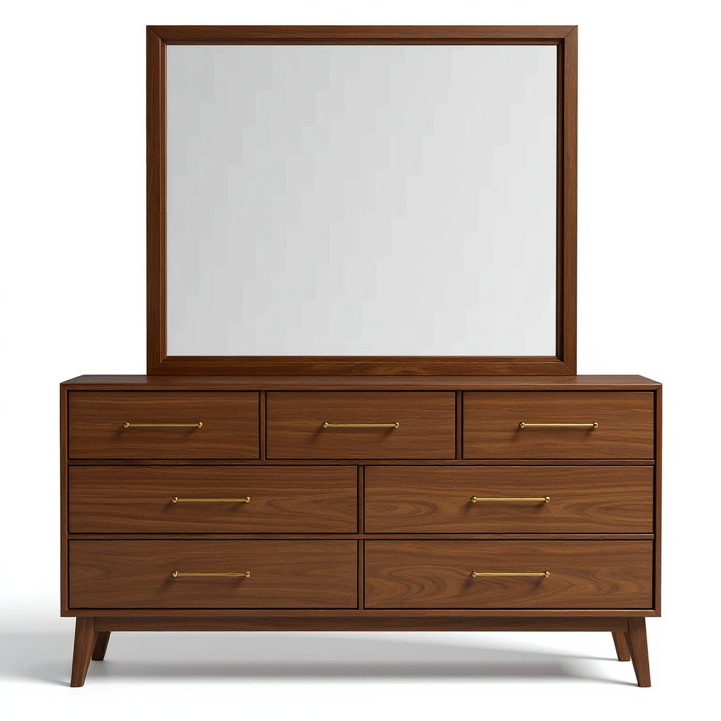Mid-Century Walnut Dresser with Mirror