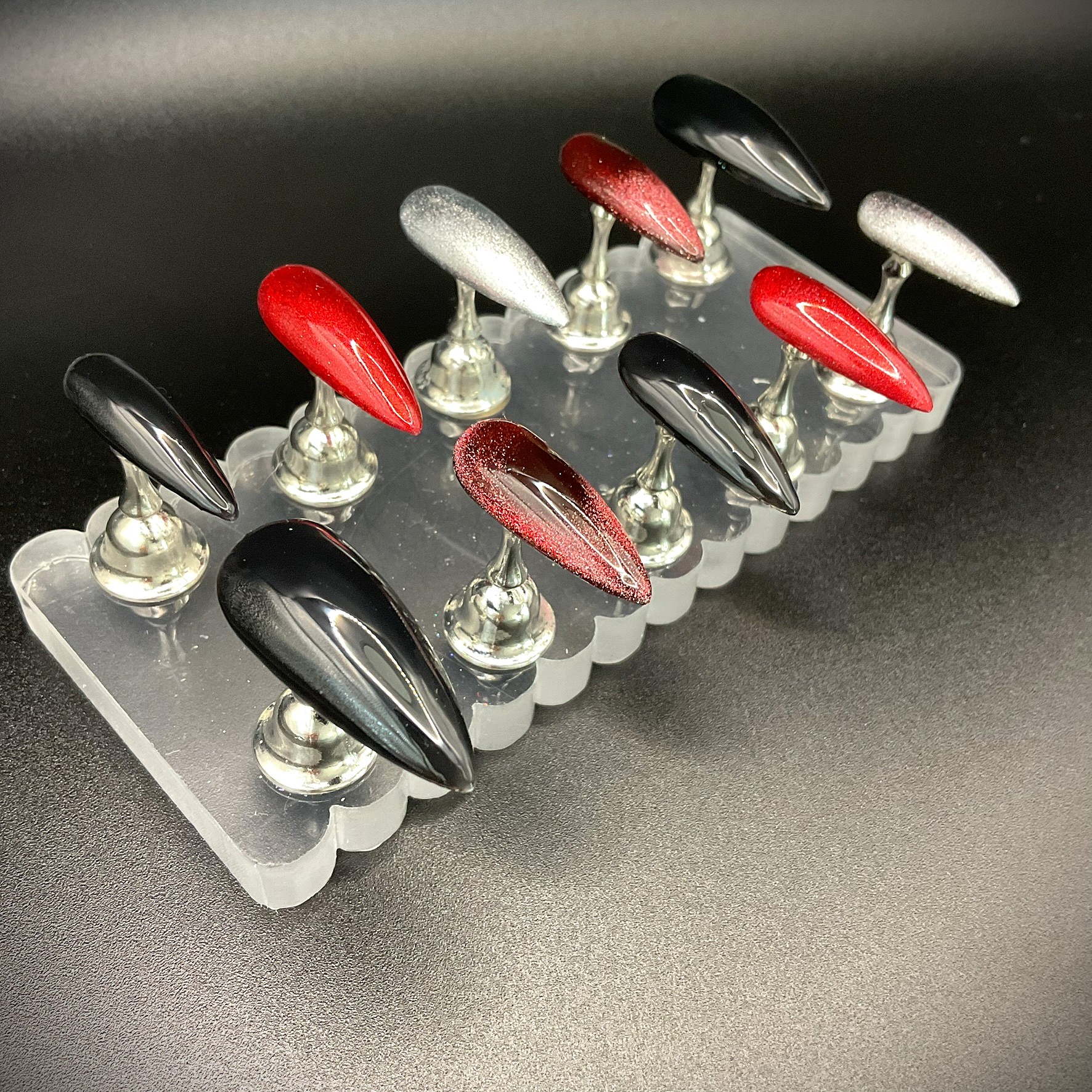Red and silver chrome, black and cat eye mix - Stiletto Medium
