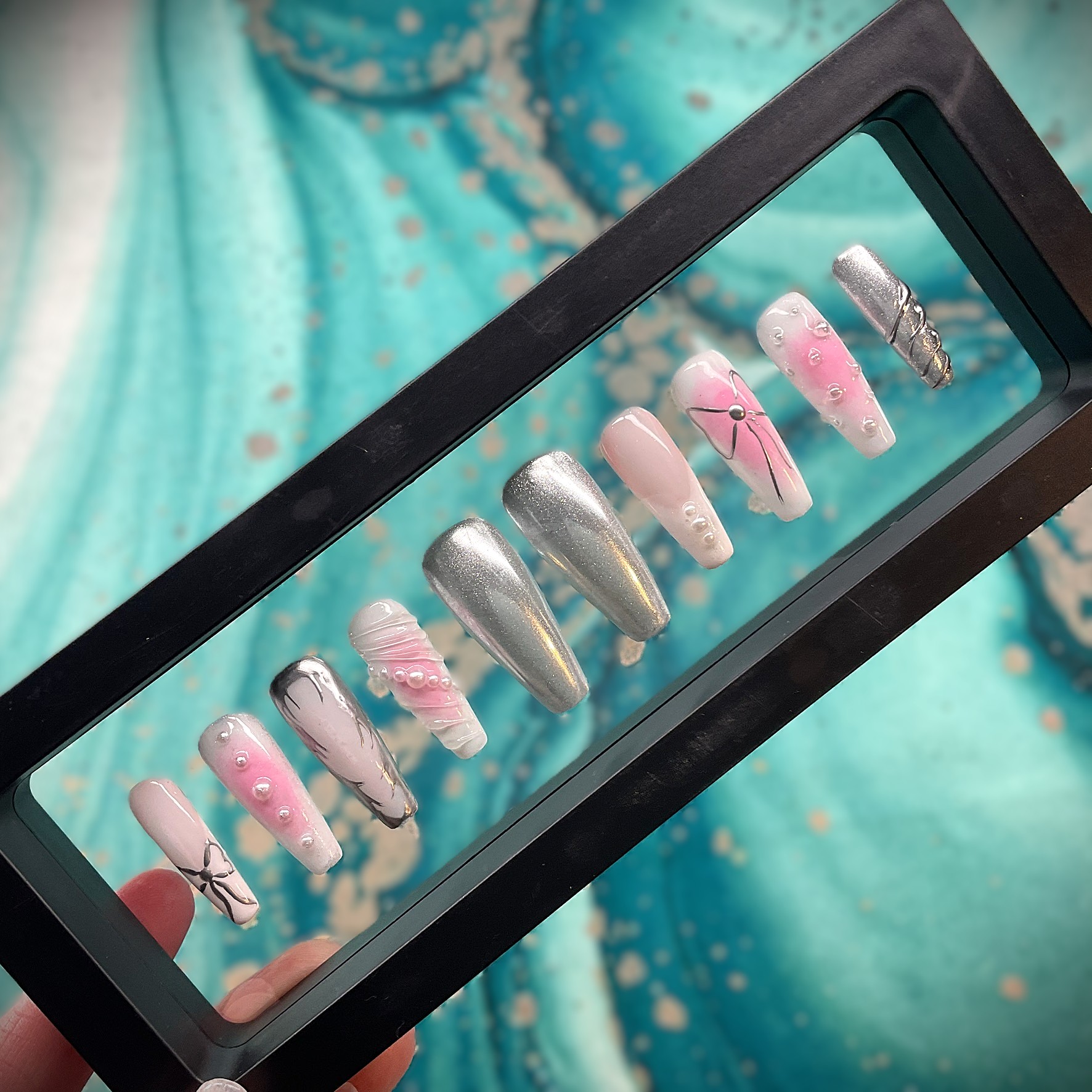 Pink and silver mix match - Coffin Long