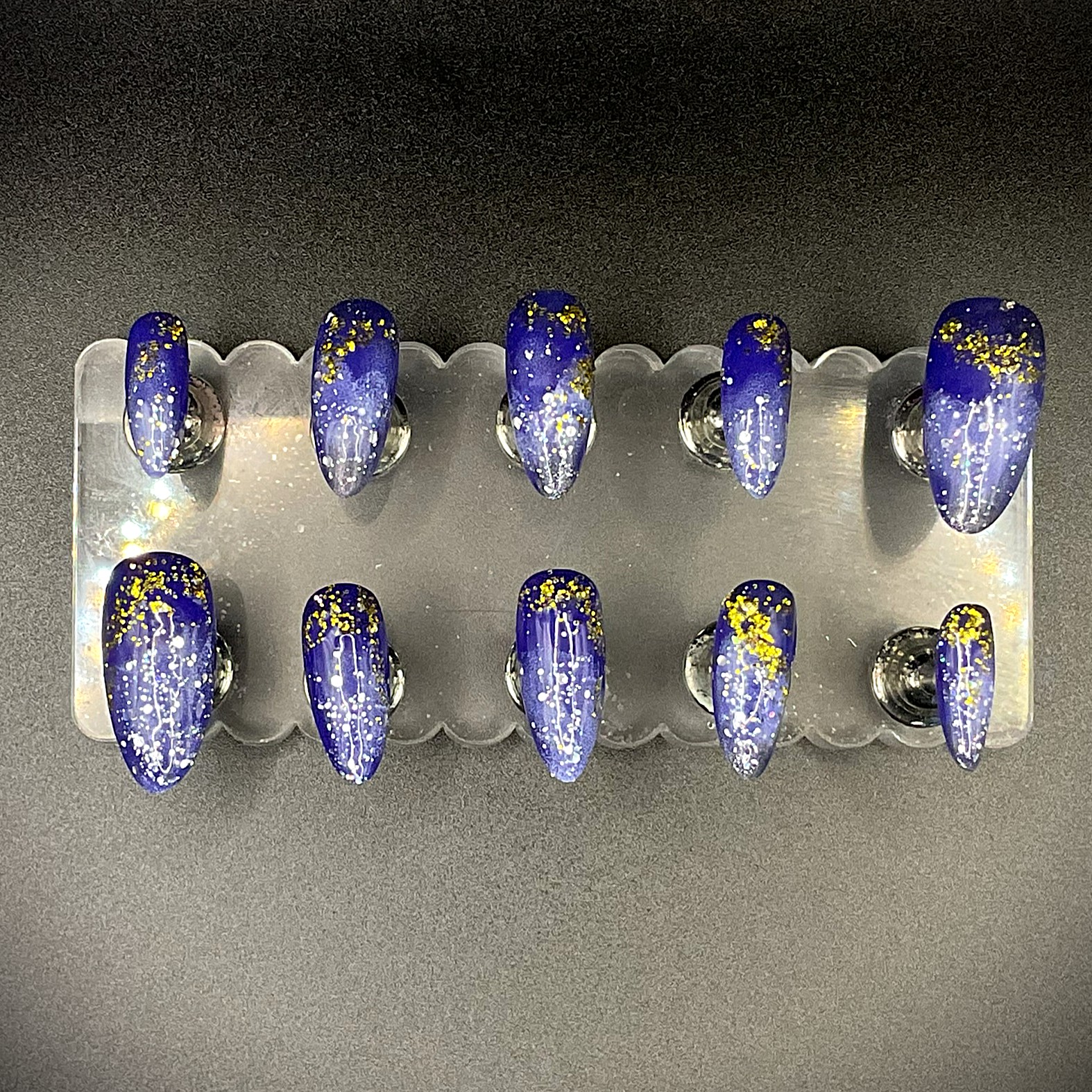 Blue and Gold Glitter - Almond Medium