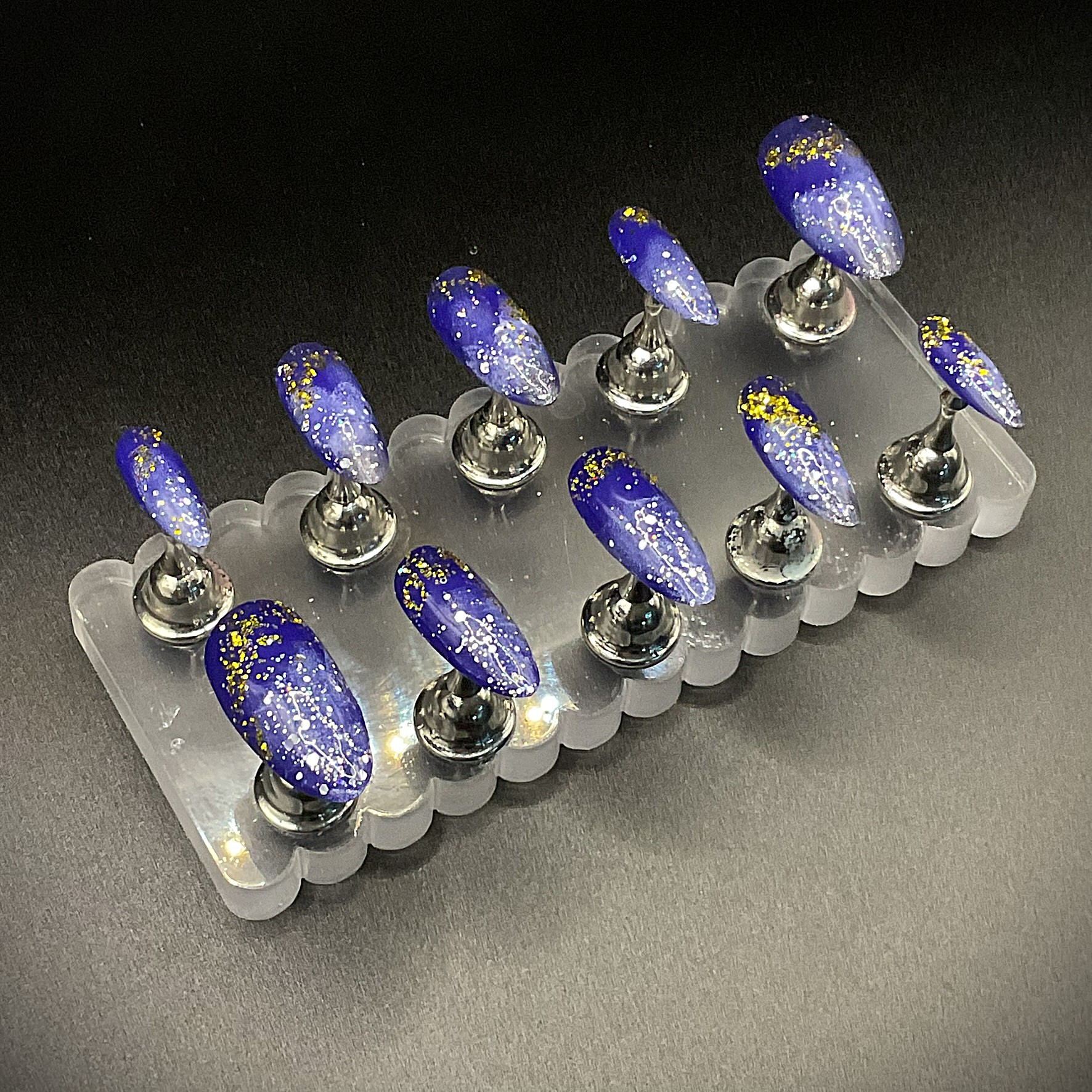 Blue and Gold Glitter - Almond Medium