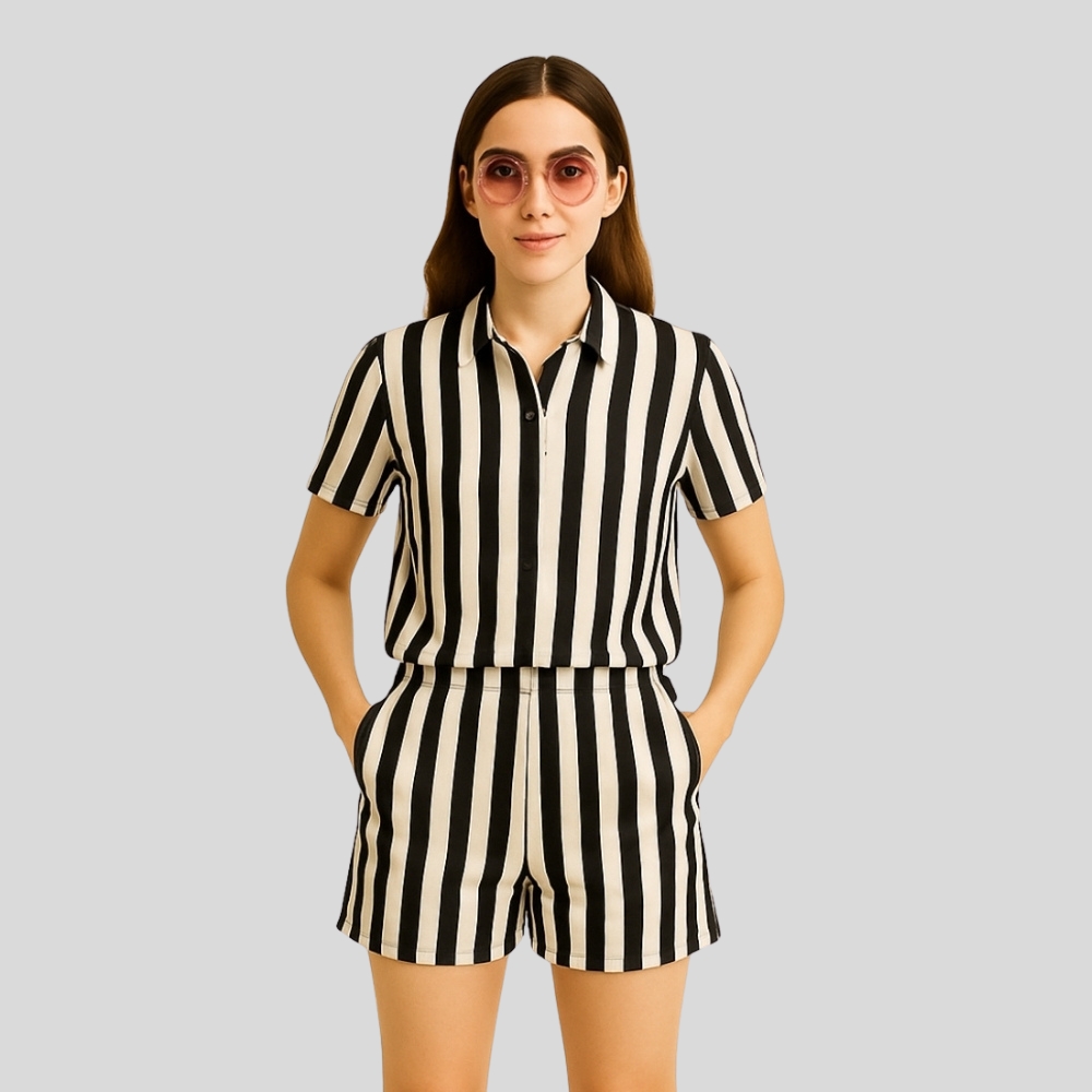 Striped Polo Shirt and Shorts Set