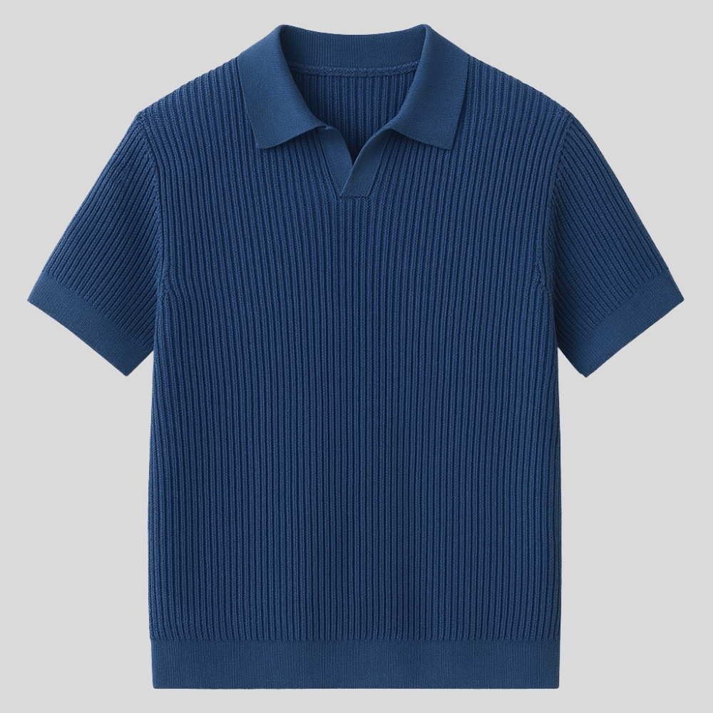 Ribbed Knit Polo Shirt