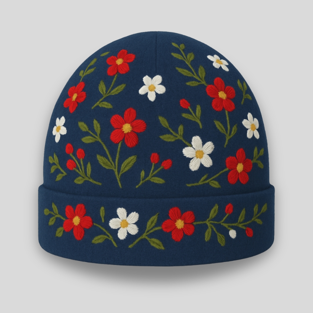 Floral Embroidered Beanie