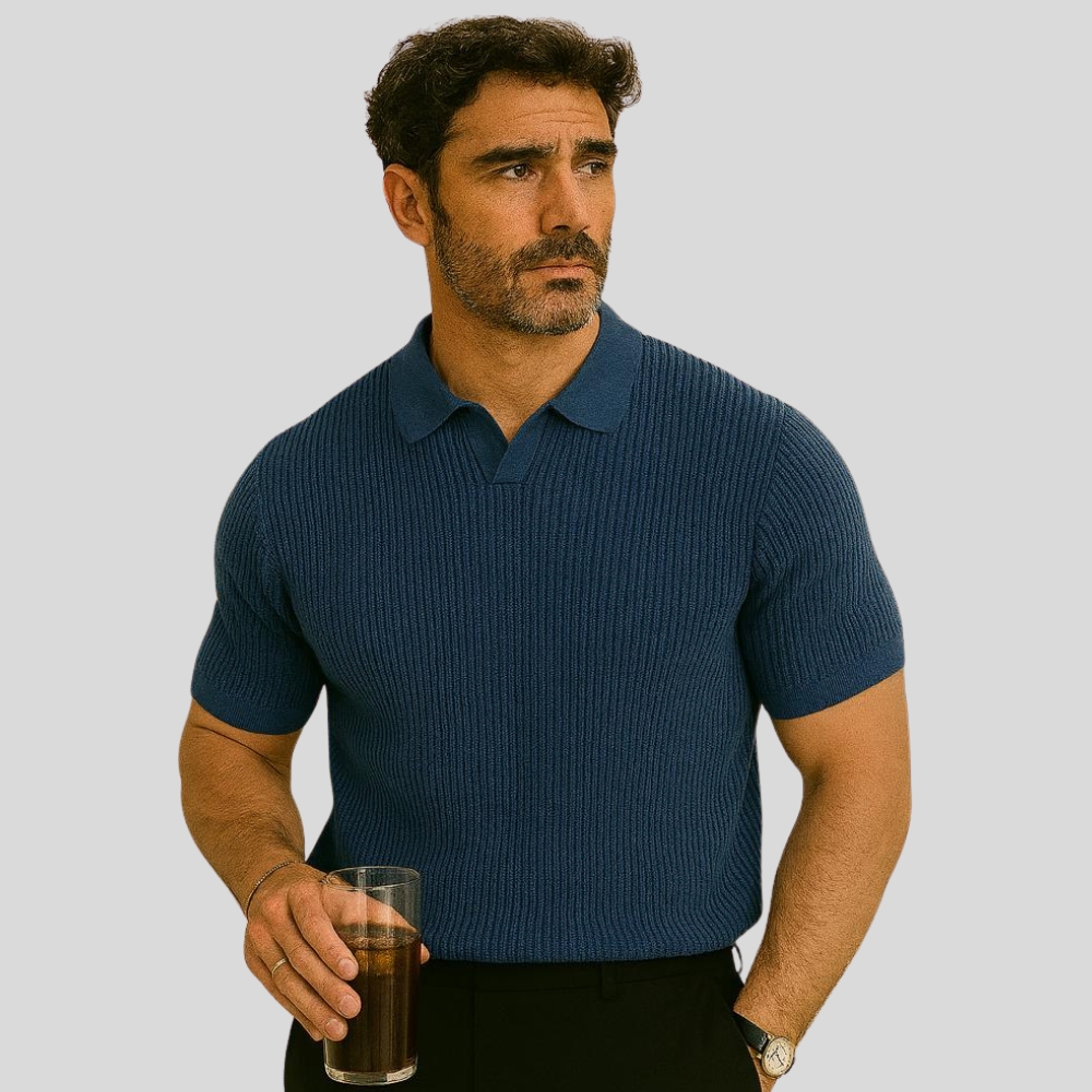 Ribbed Knit Polo Shirt