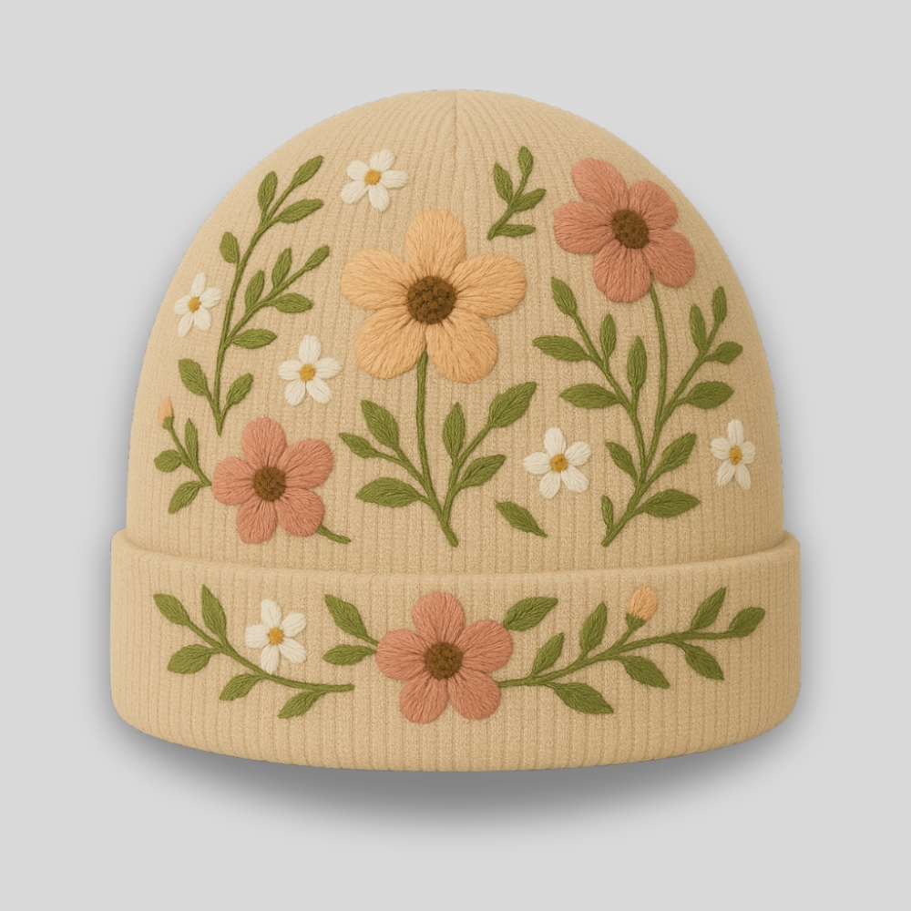 Floral Embroidered Beanie