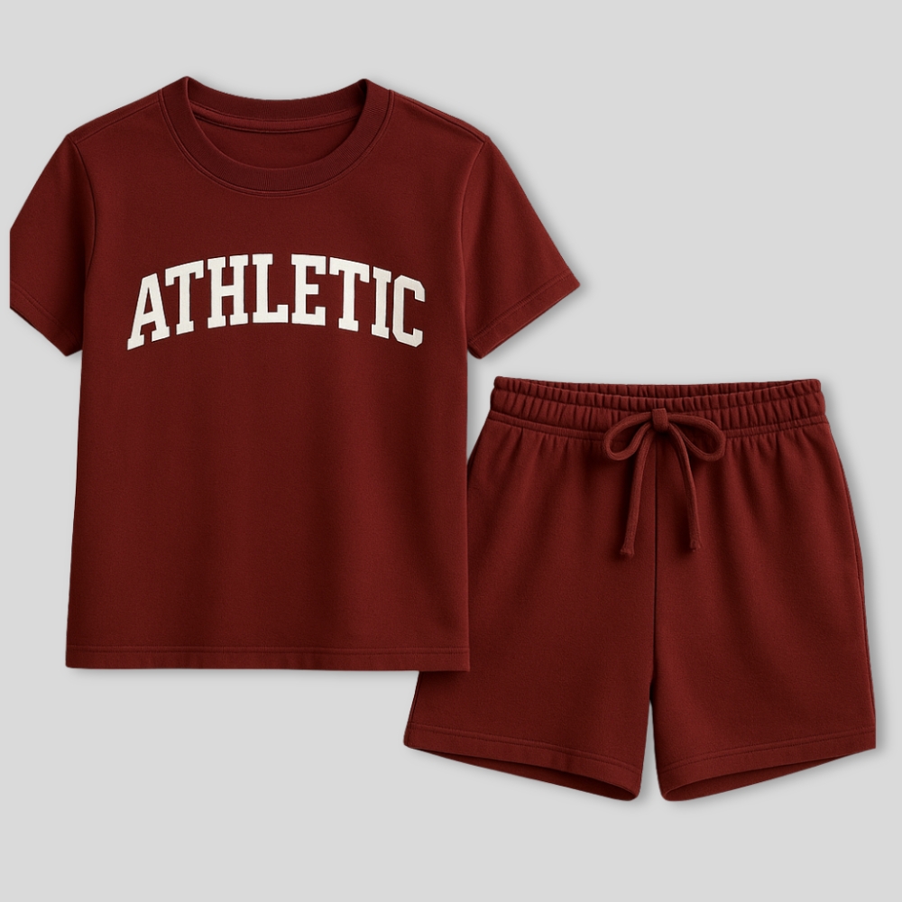 ATHLETIC Maroon T-Shirt and Shorts Set