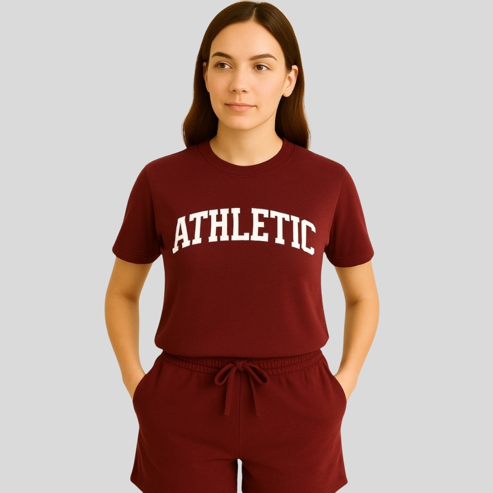 ATHLETIC Maroon T-Shirt and Shorts Set