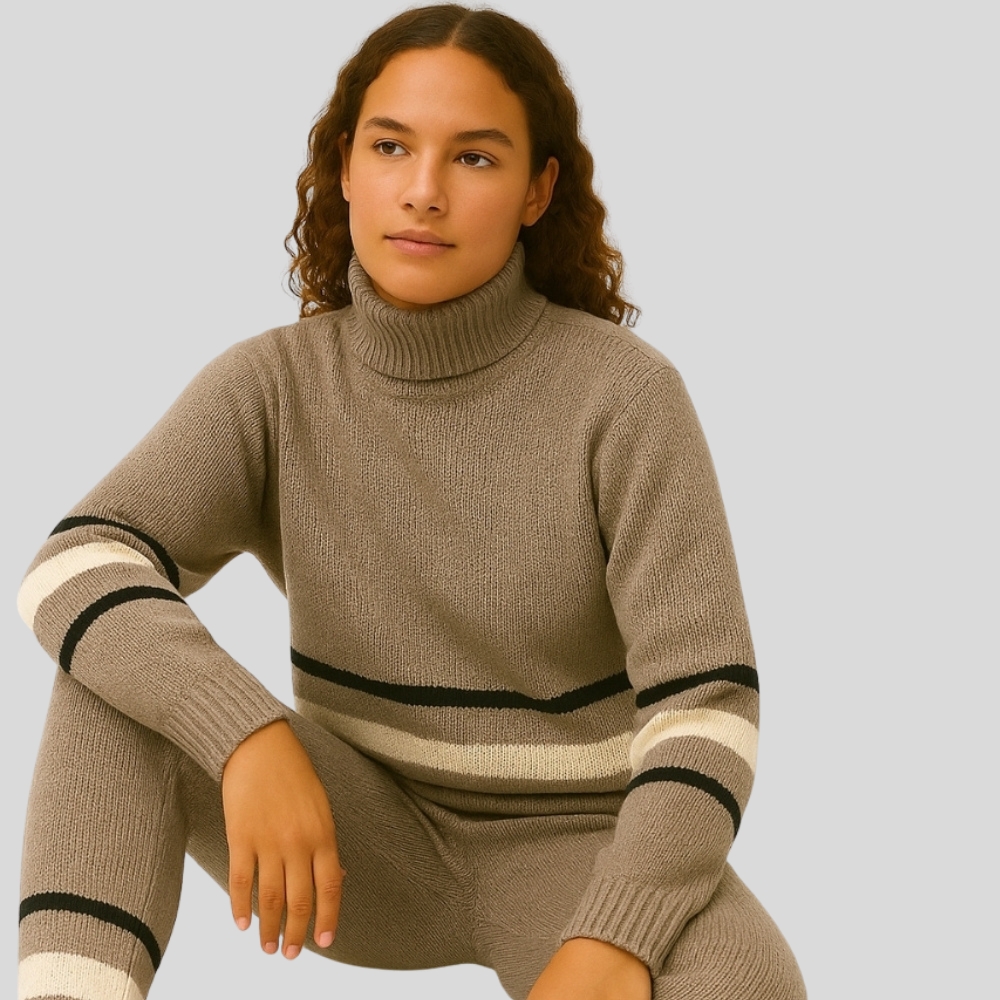 Knit Turtleneck Sweater with Trousers