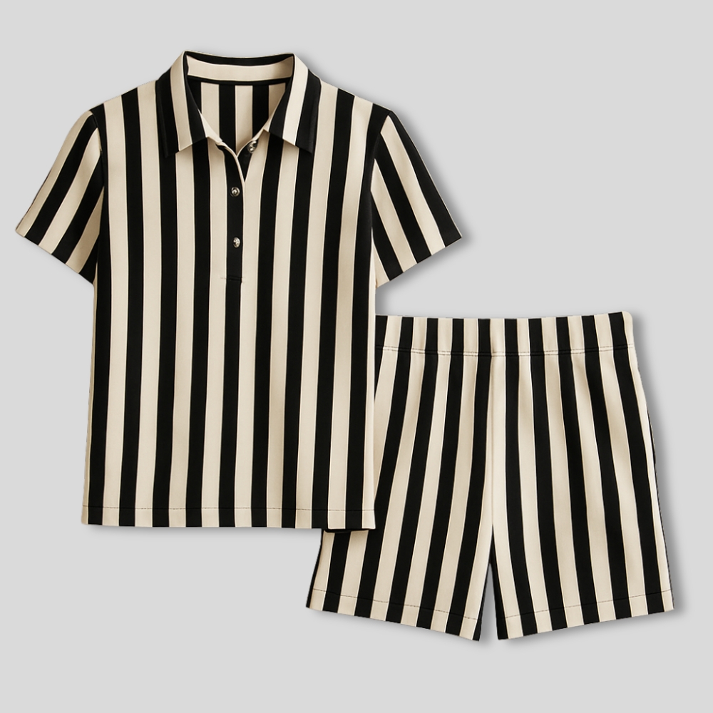 Striped Polo Shirt and Shorts Set