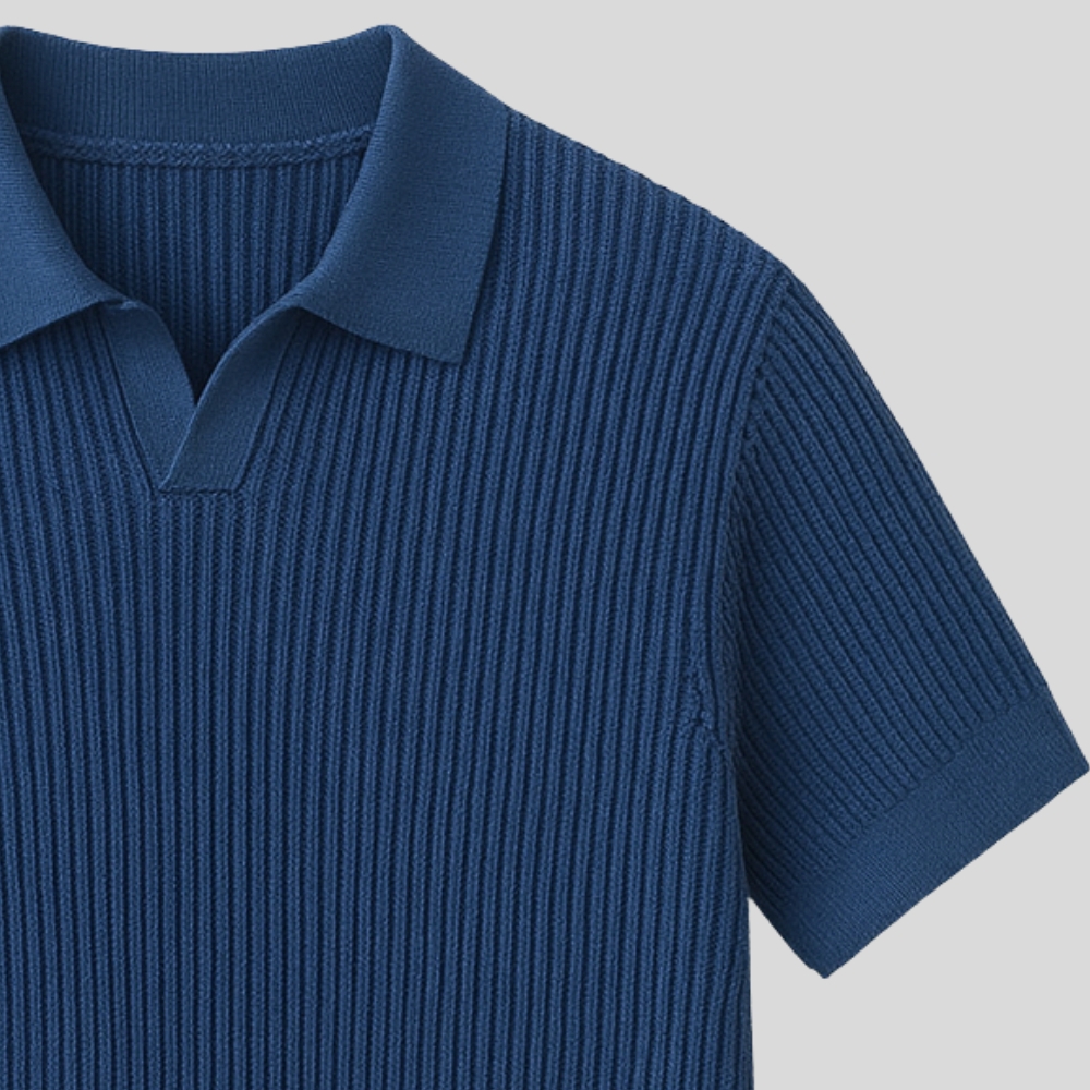Ribbed Knit Polo Shirt