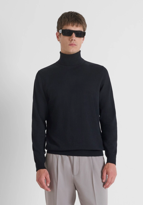 Antony Morato REGULAR FIT WOOL AND CASHMERE BLEND SWEATER WITH COLLAR -BLACK-