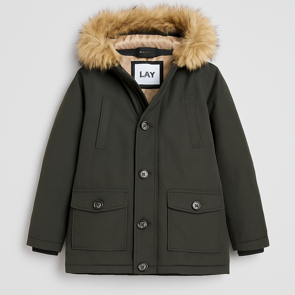 Giacca Invernale Bambino con Cappuccio Pelliccia – Verde Oliva | Taglia 12 Anni