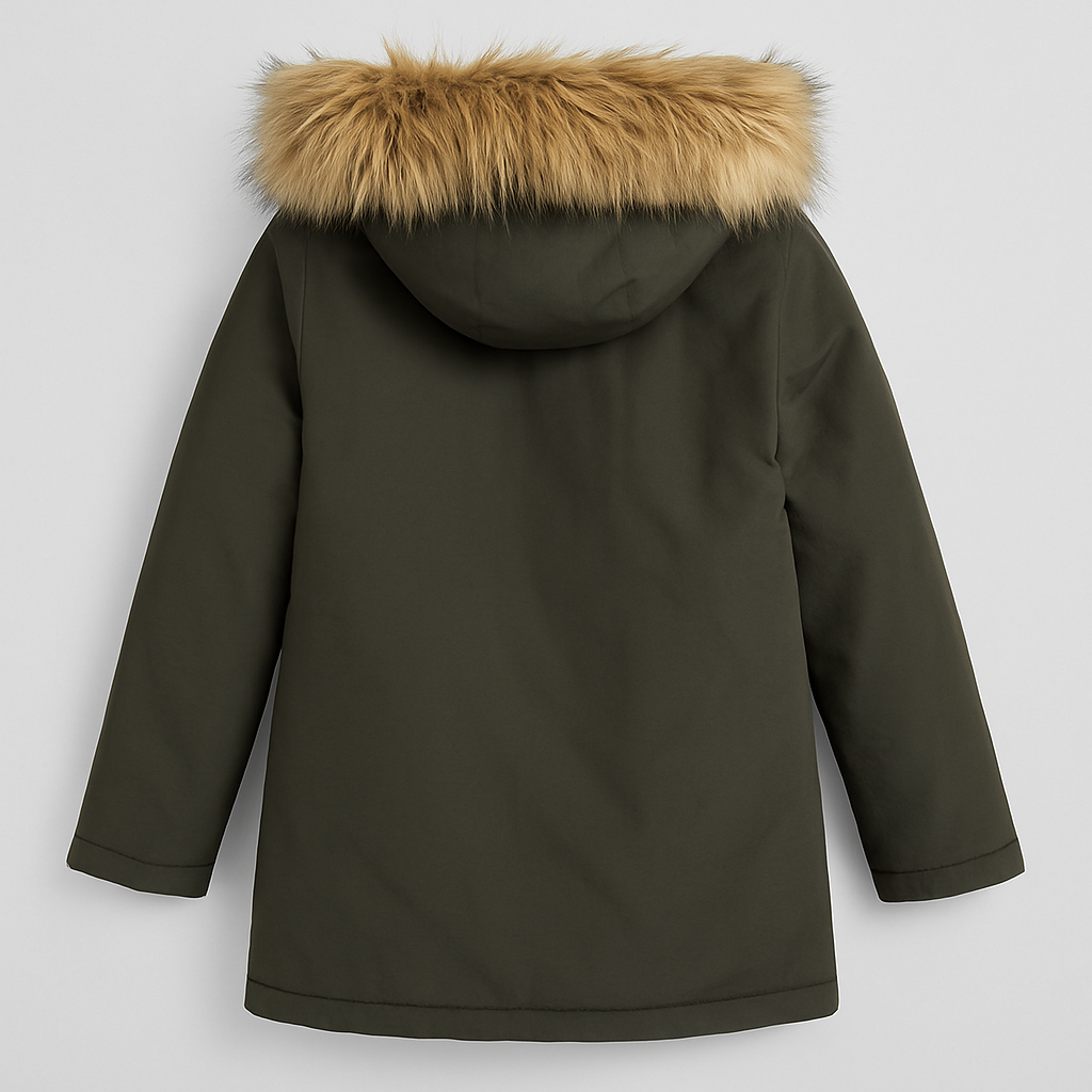 Giacca Invernale Bambino con Cappuccio Pelliccia – Verde Oliva | Taglia 12 Anni