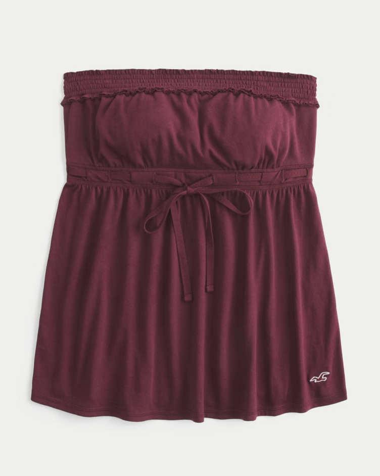 Hollister. Strapless Tie Waist Babydoll Top