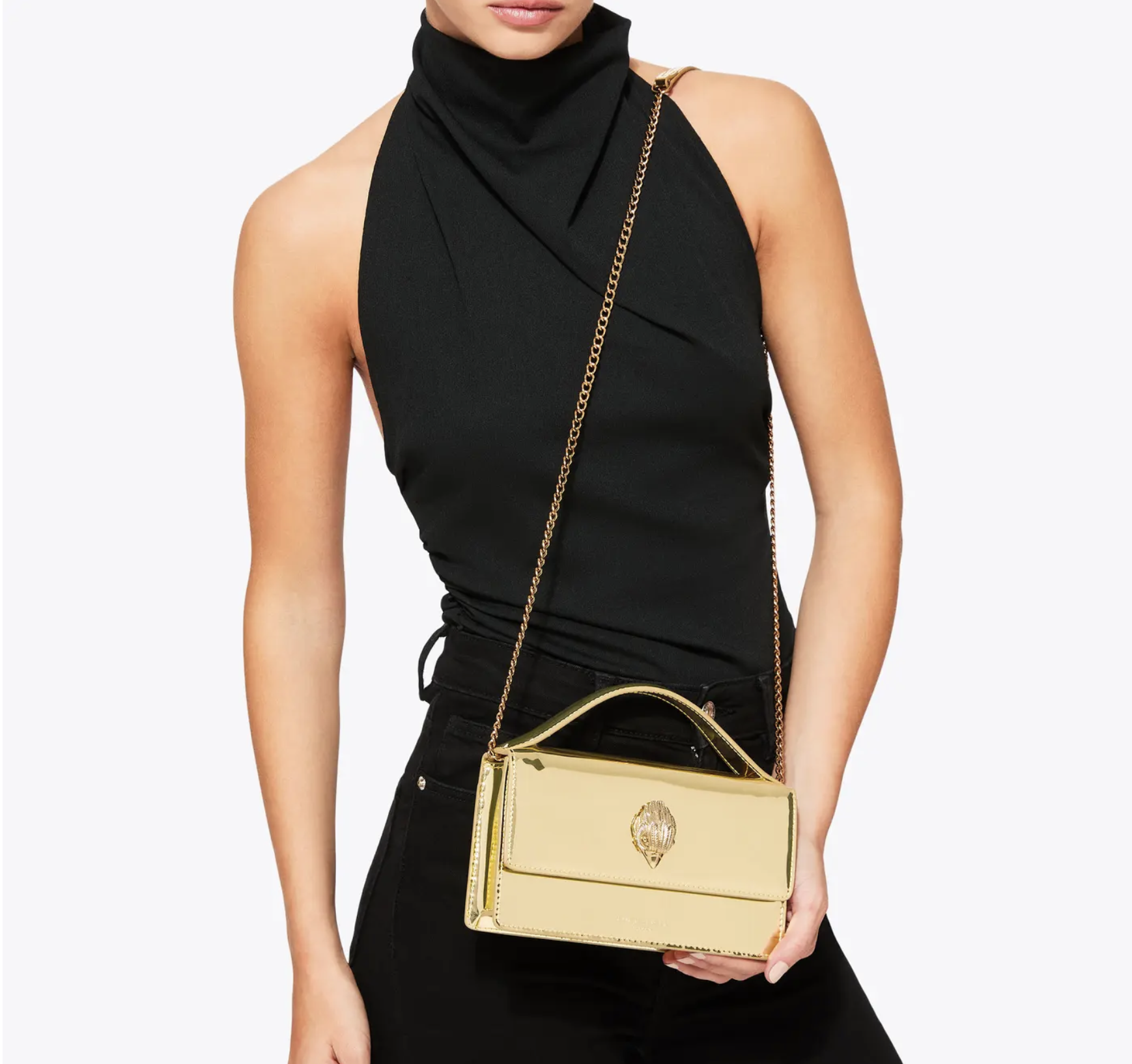 KURT GEIGER LONDON. Small bond top handle bag. Bolso dorado.