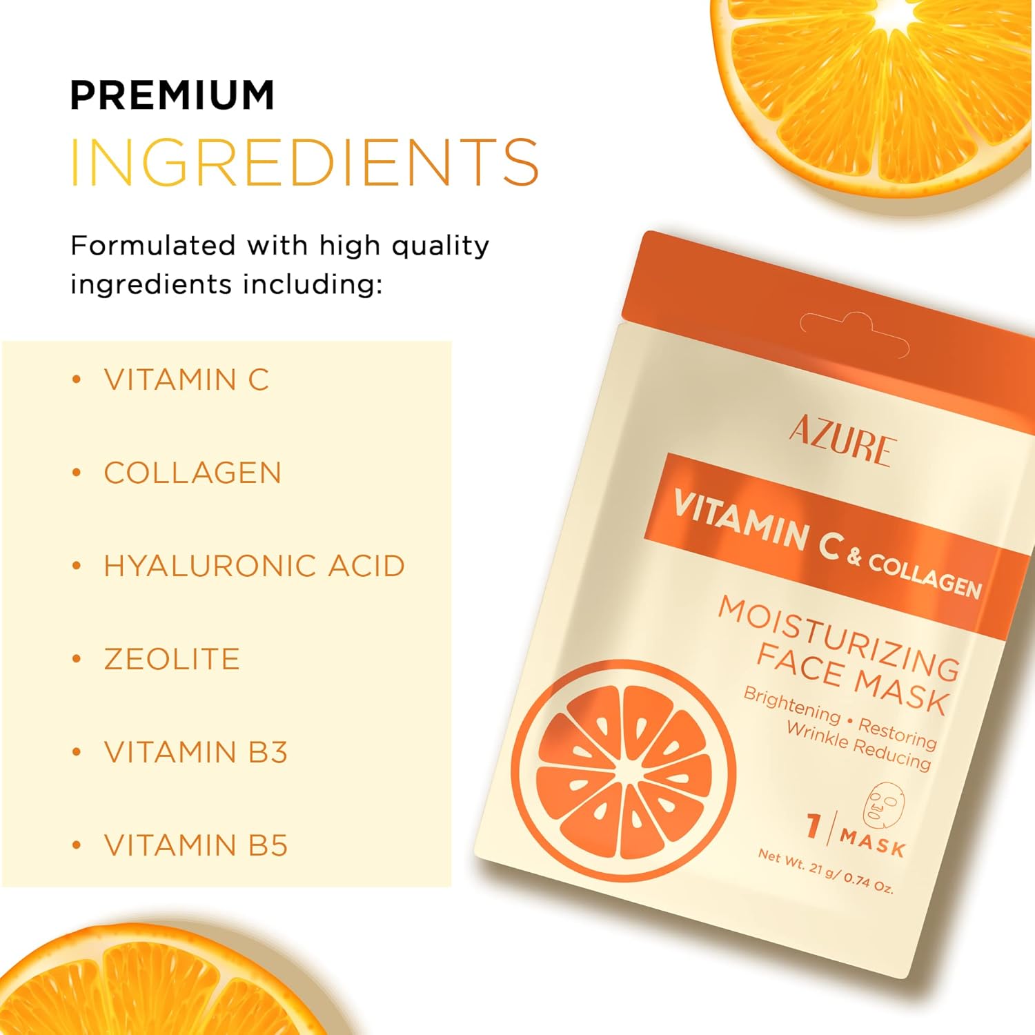 AZURE. Mascarilla facial hidratante con vitamina C y colágeno