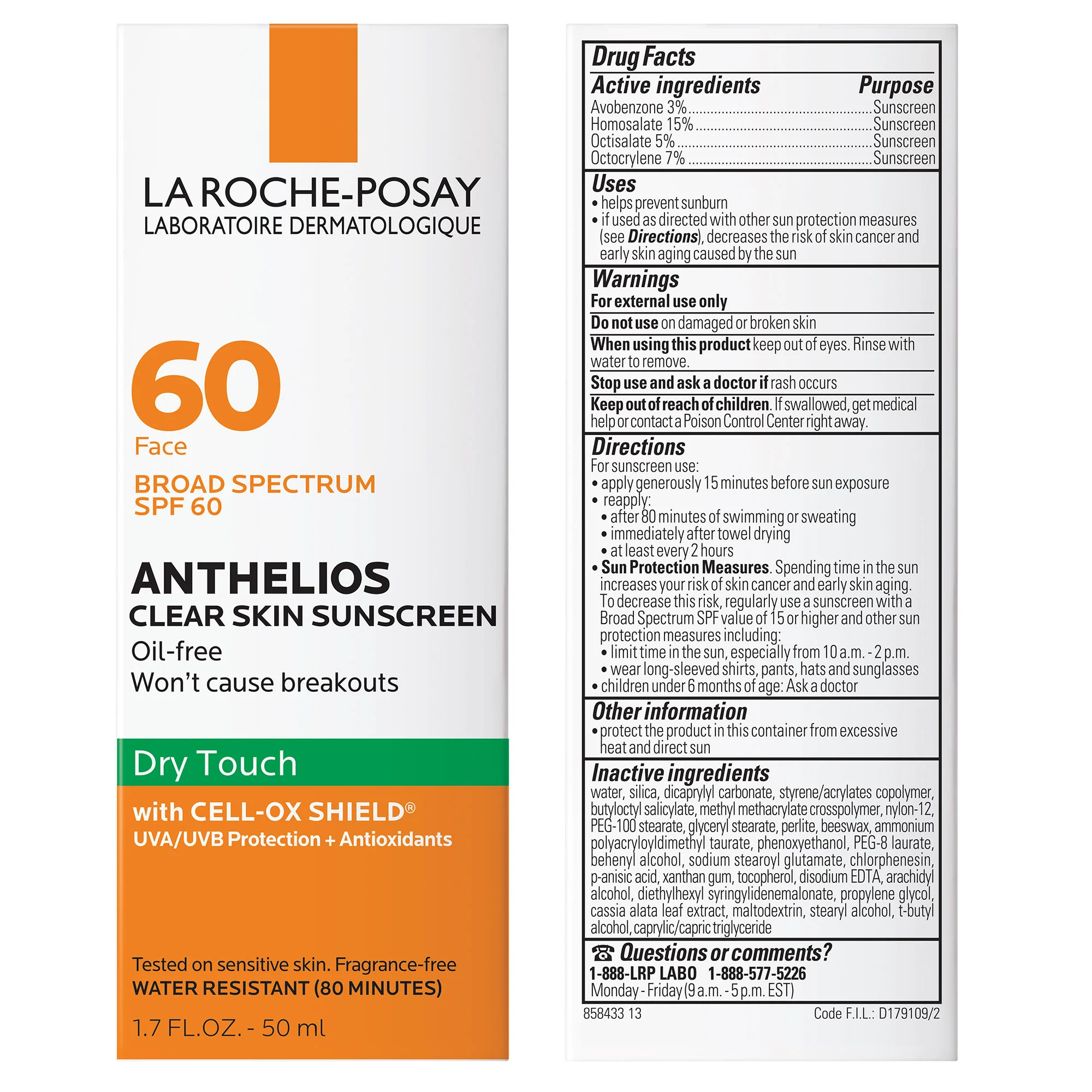 La Roche-Posay. Protector solar Anthelios SPF 60.  1.7 fl oz