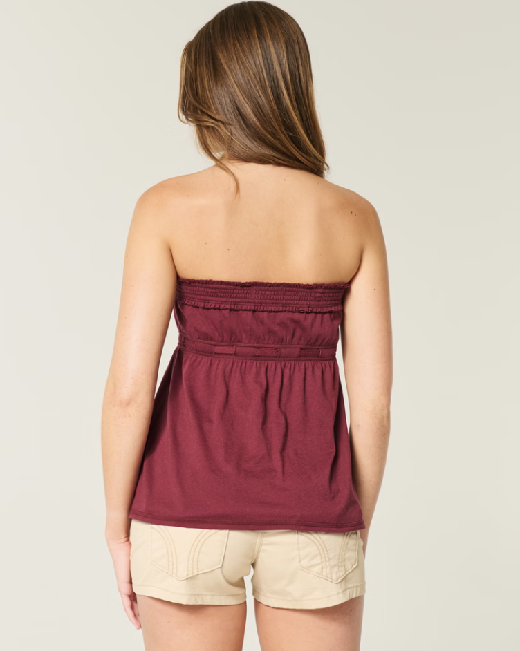 Hollister. Strapless Tie Waist Babydoll Top