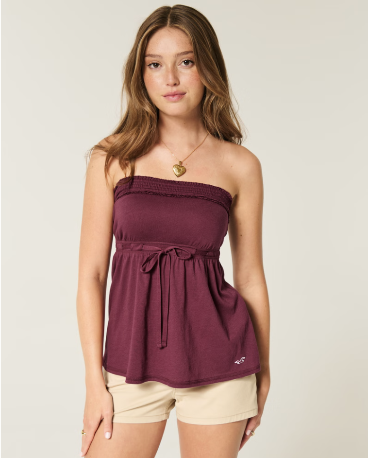 Hollister. Strapless Tie Waist Babydoll Top