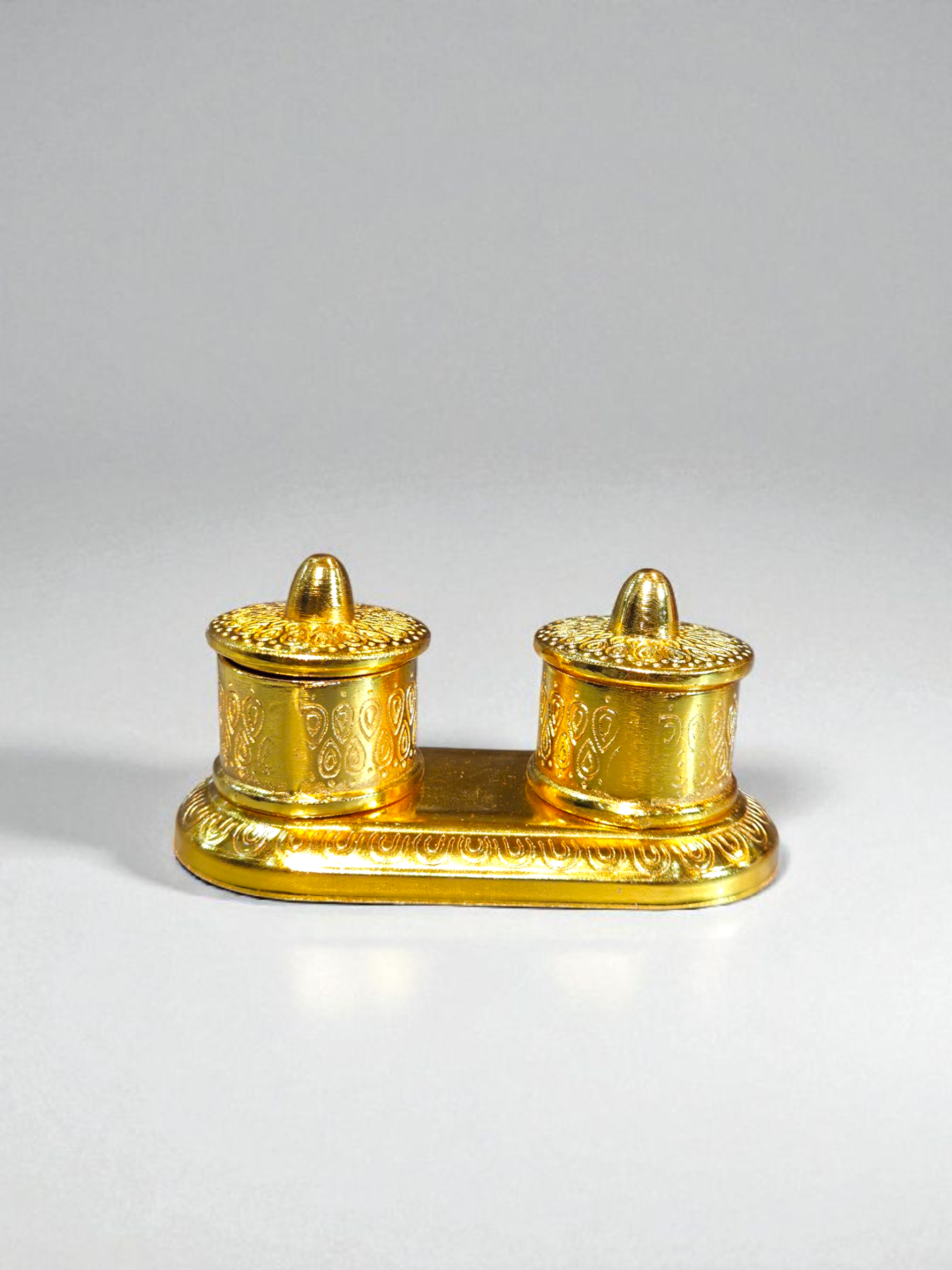 Miniature Golden Twin Sindoor Box — Engraved Lid Design