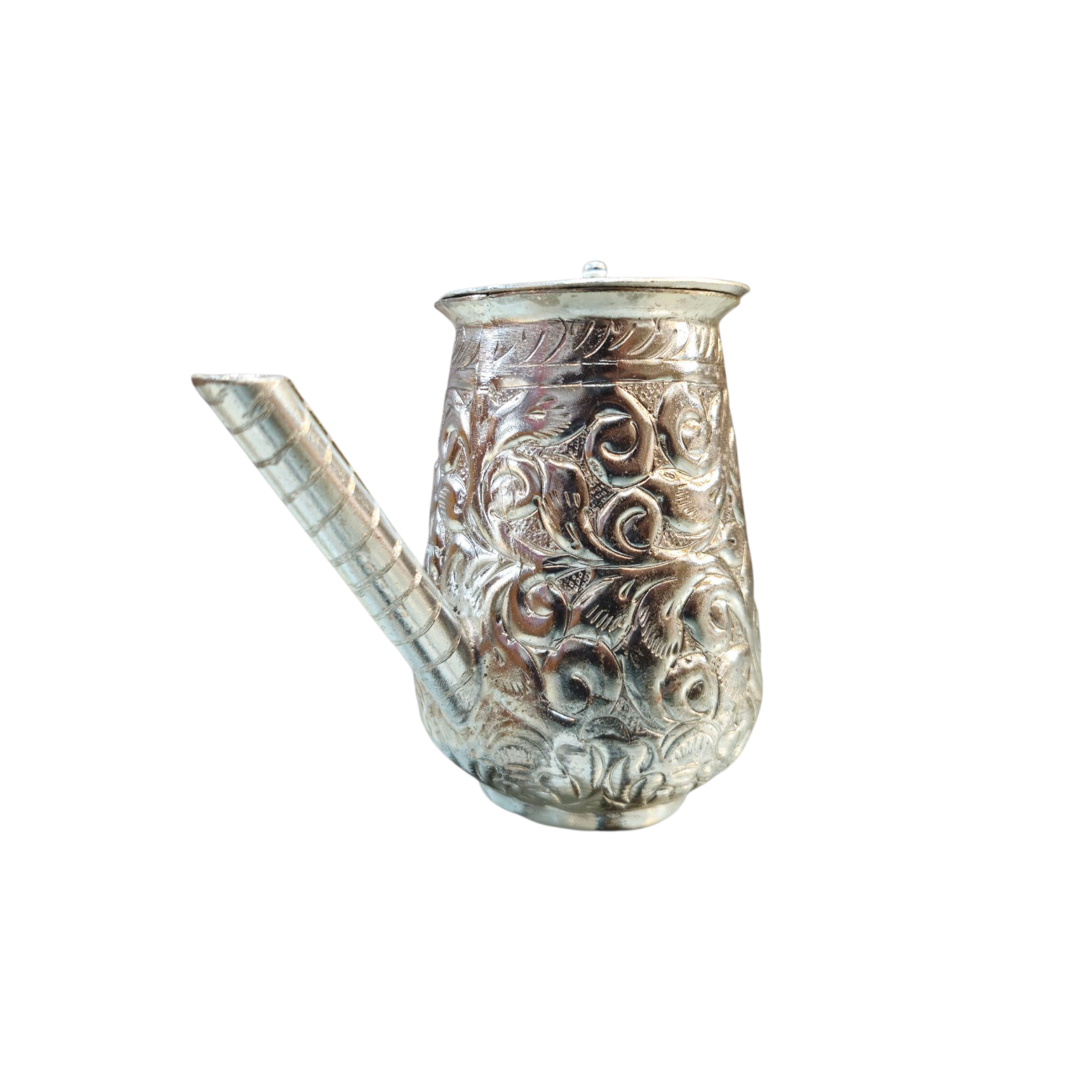  Silver Finish Abhishek Pot (Jhaari) (without lid) – Embossed Floral Design