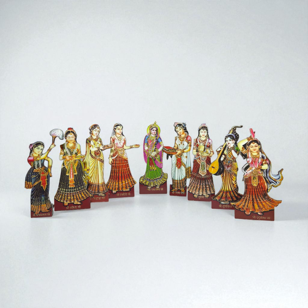 अष्ट सखी गोपी सेट (Ashta Sakhi Gopi Set – Radha Krishna Leela Tabletop Figurines)