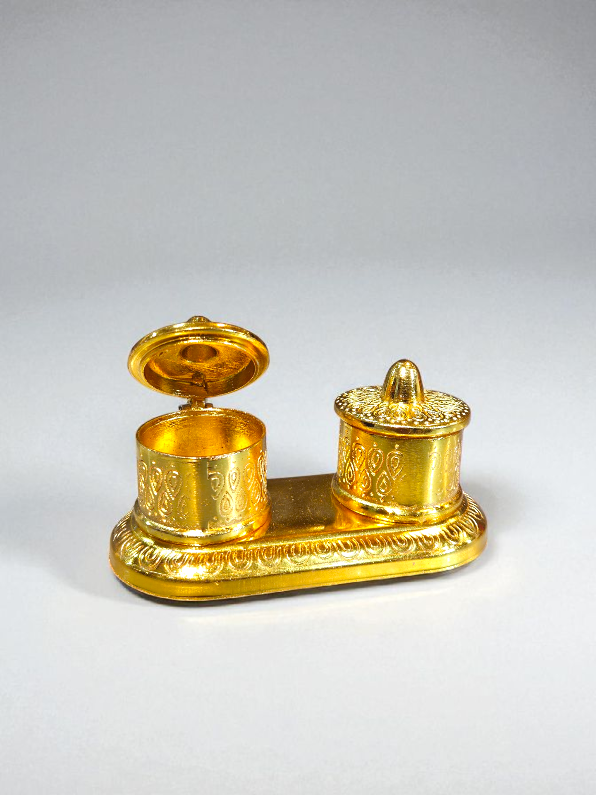 Miniature Golden Twin Sindoor Box — Engraved Lid Design