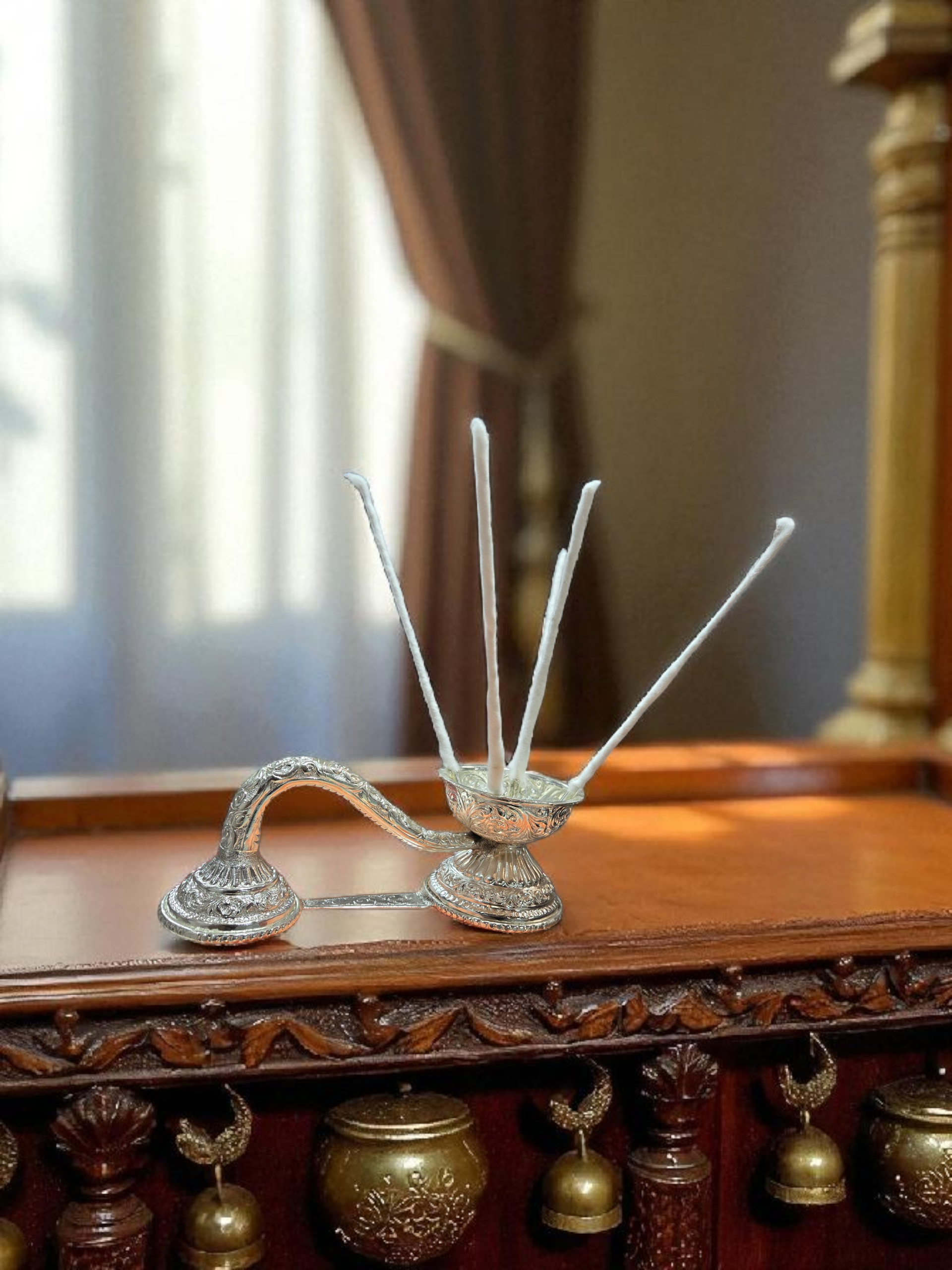 Ornate Thin Silver-Sheet Coated Aarti ( 4 sticks )